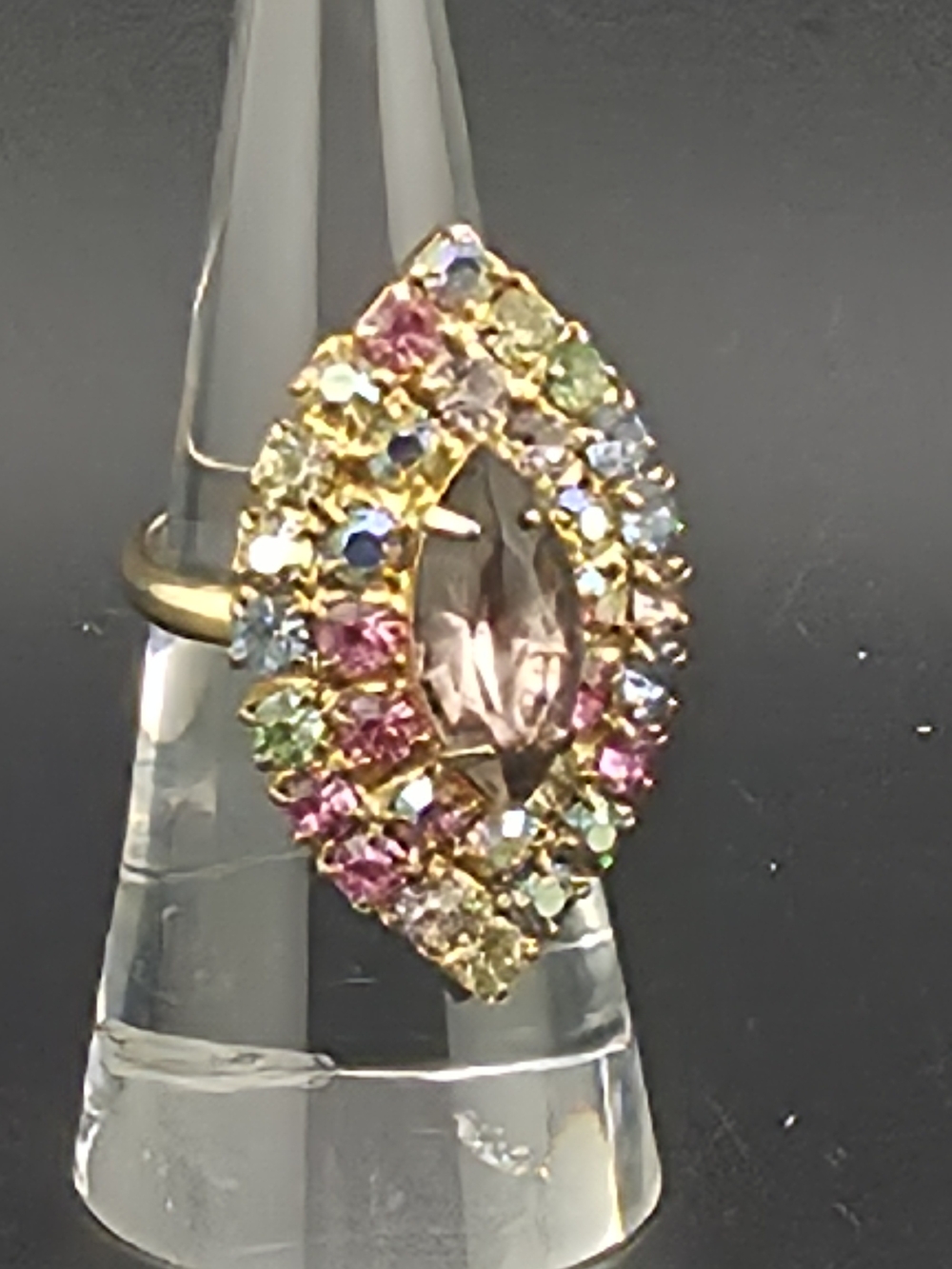 Vintage Pastel Cluster Rhinestone Adjustable Statement Ring